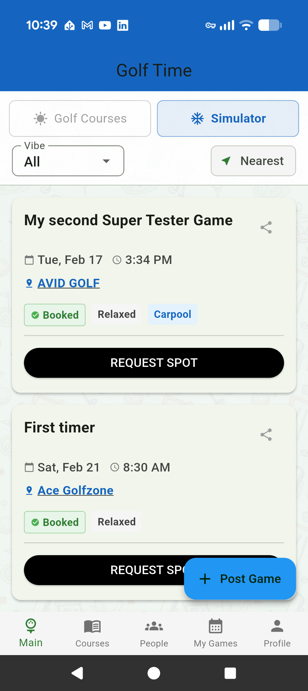 Simulator Lobby Interface